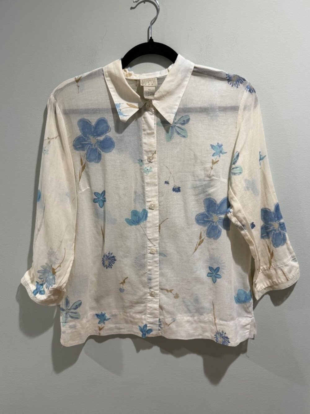 Vintage Sigrid Olsen Sport Y2K Blue Floral Linen Shirt (M, Modern S/M)
